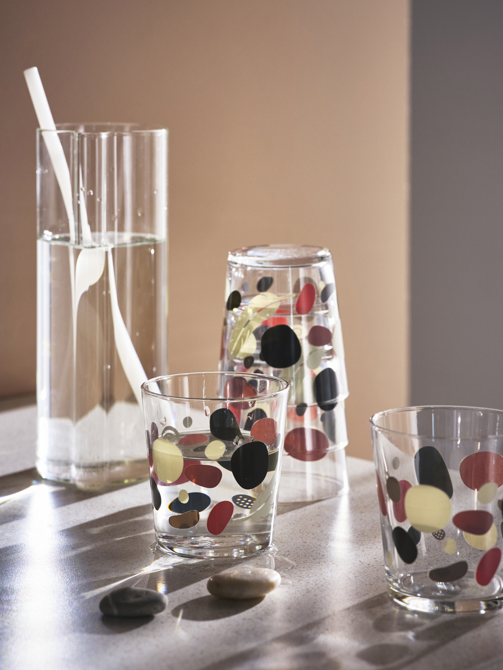 SOMMARFLOX glasses with stone pattern for IKEA